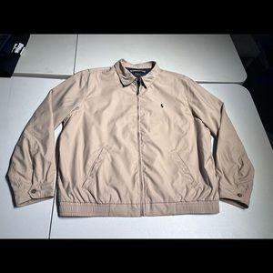 Polo Ralph Lauren Bi-Swing Khaki Tan Blue Golf Poly Cotton Lined Jacket Size XL